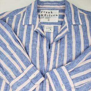 Frank & Eileen Womens S Small  Linen Striped Long Sleeve Button Shirt Blue Pink
